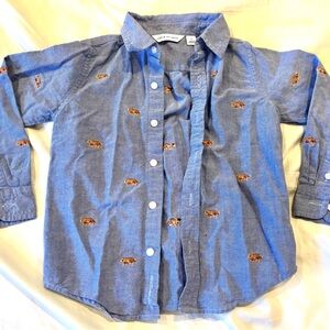 Janie and Jack Blue Shirt with Brown Embroidery